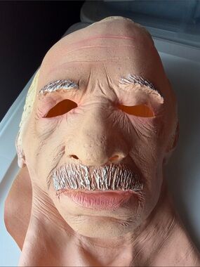 Realistic Old Man Latex Face Mask - Peach Skin Tone with White Hair for Adults